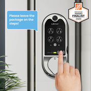 Lockly Smart Lock with person putting their finger on the fingerprint scanner