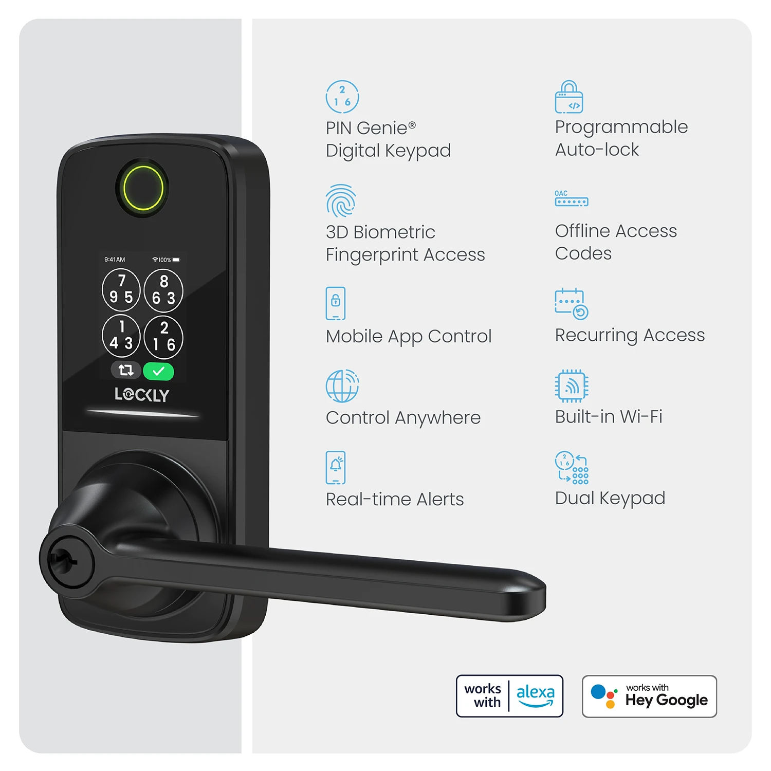 Lockly Secure Pro Latch Latest Version Smart Lock with Quick-Switch Dual Keypad