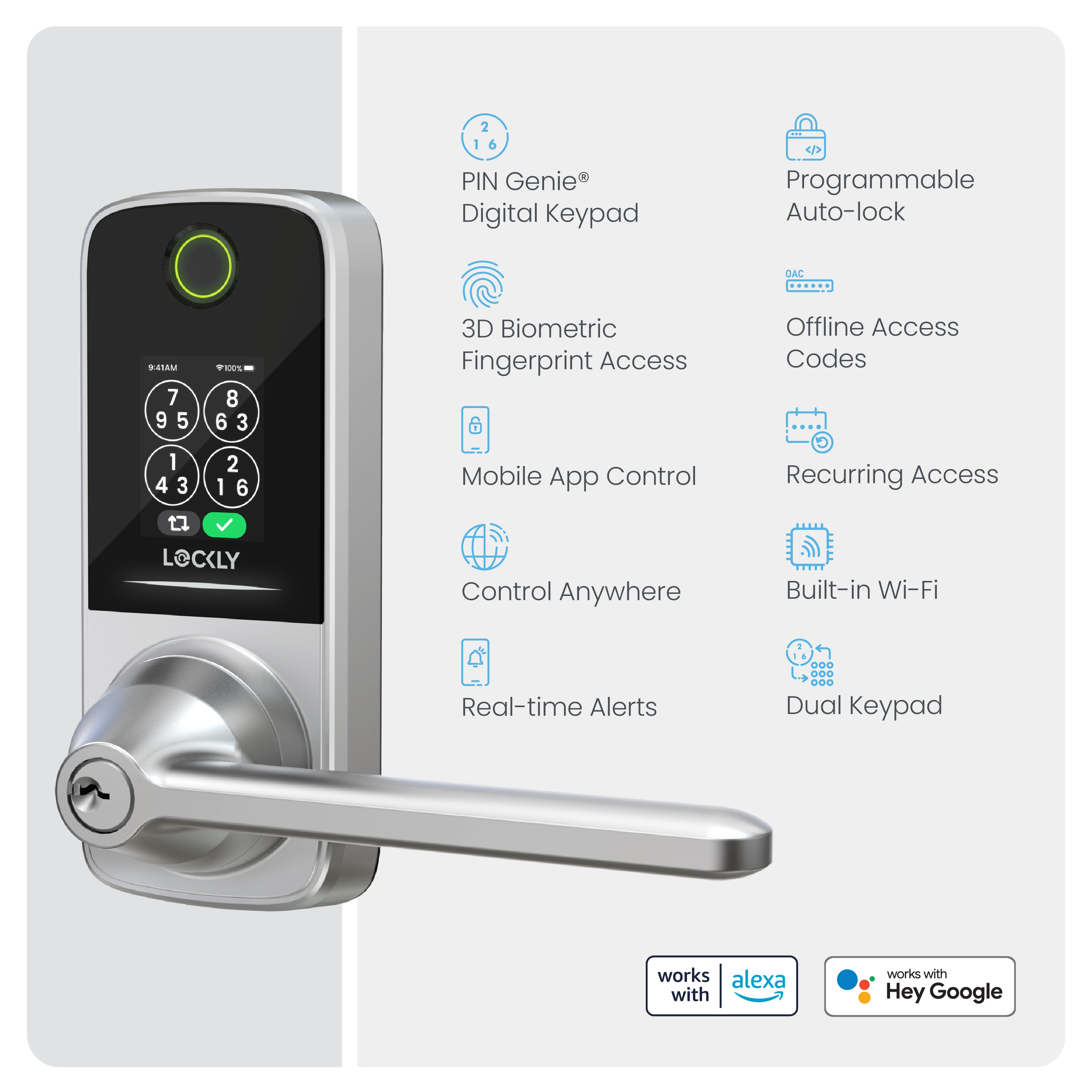 Lockly Secure Pro Latch Latest Version Smart Lock with Quick-Switch Dual Keypad