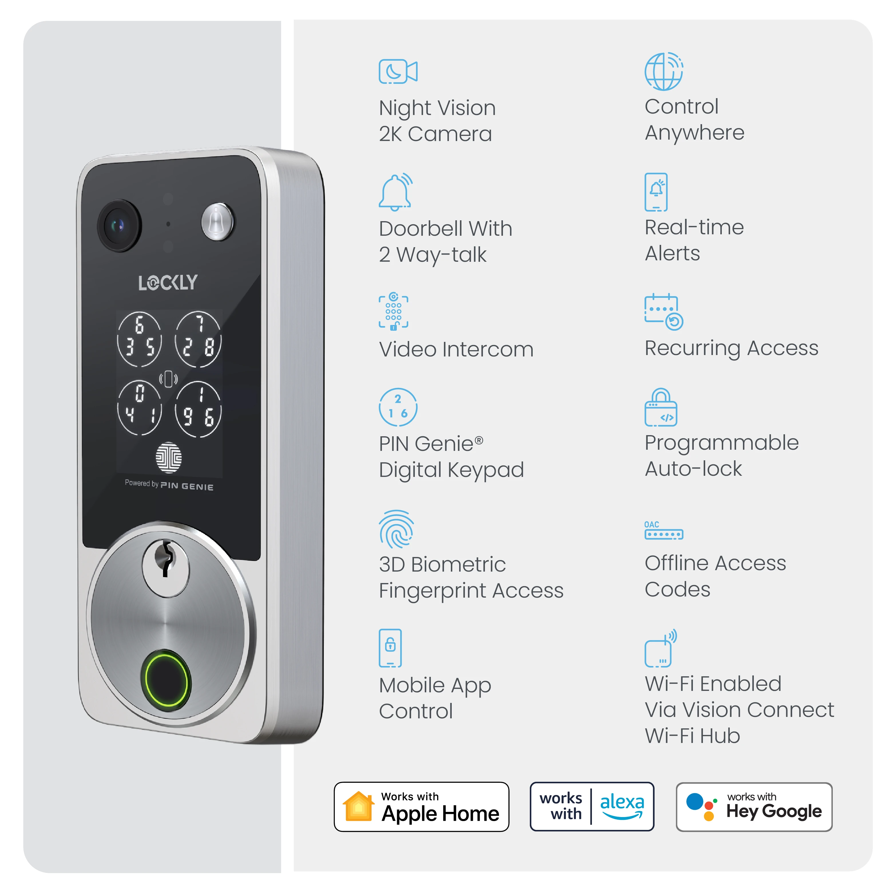 Lockly Vision Zeno Series Video Smart Lock with Intercom Deadbolt