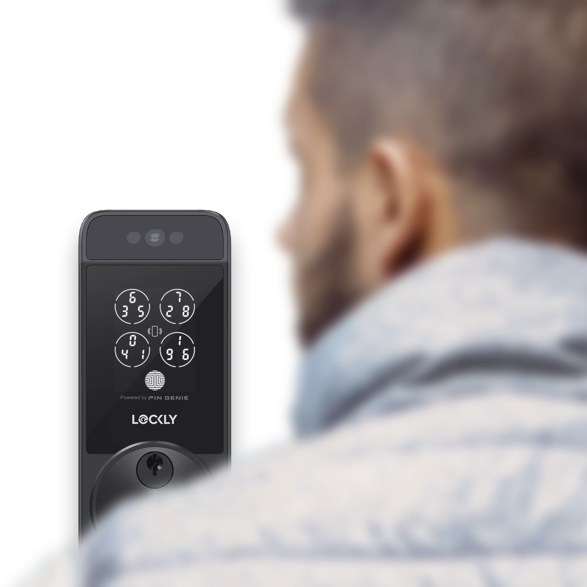 Man blurred out with smart lock highlighted in photo