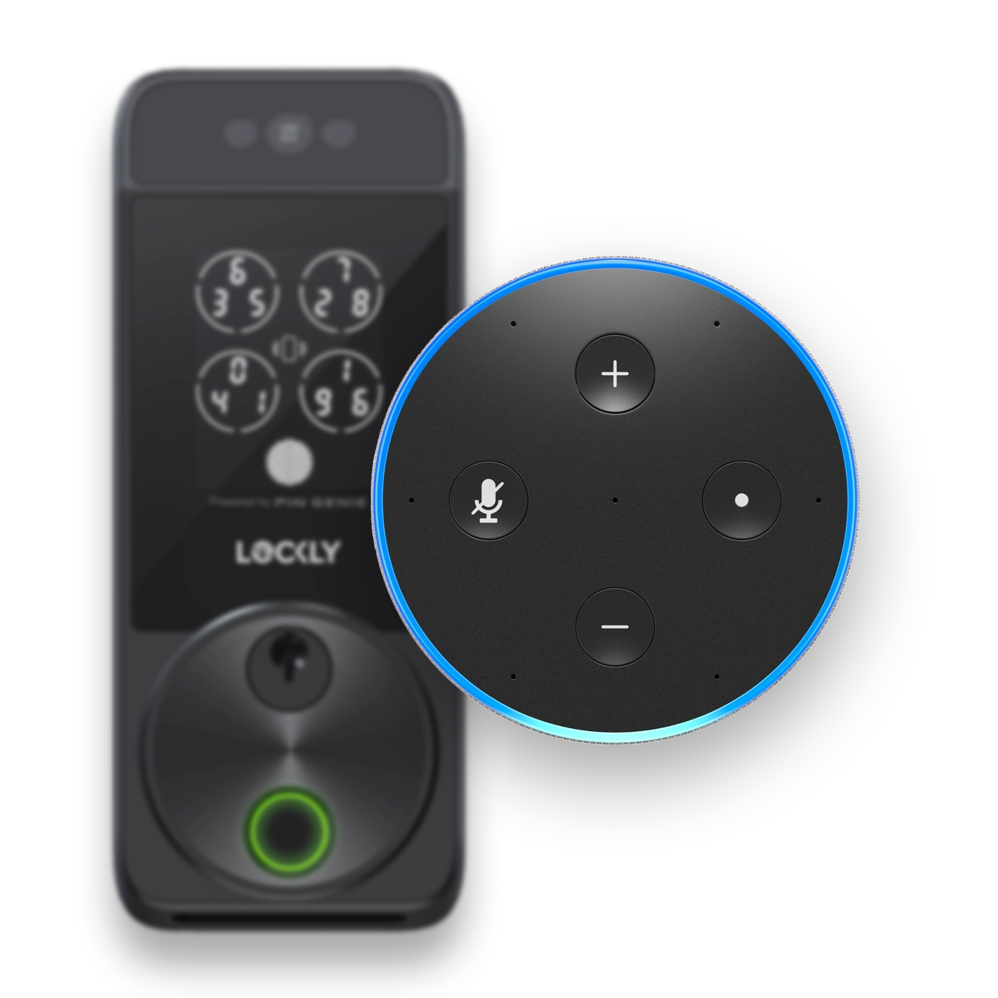 Alexa device in front of smart lock