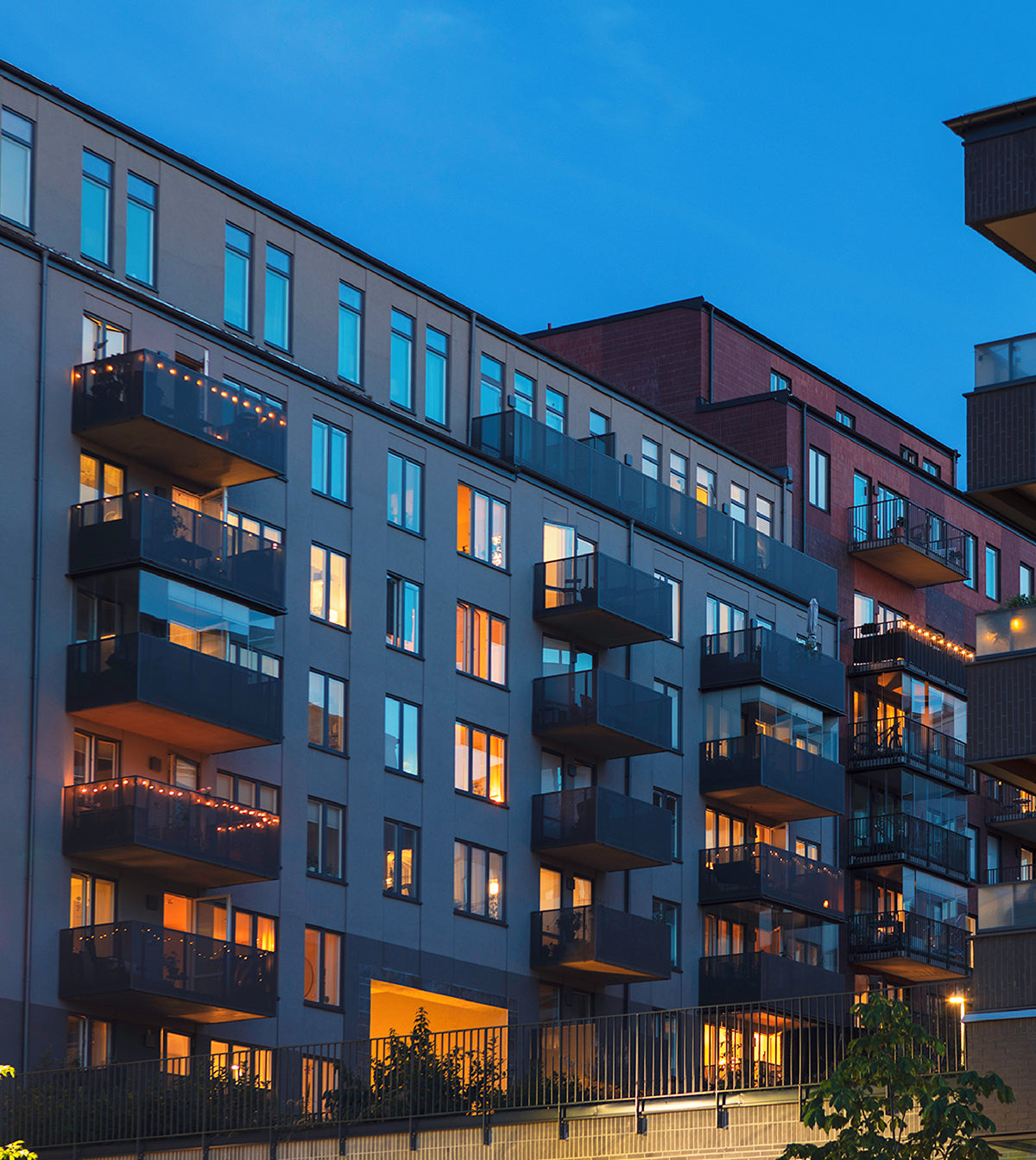 Picture of apartment building at night