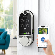 Cell phone being used to unlock lockly smart lock