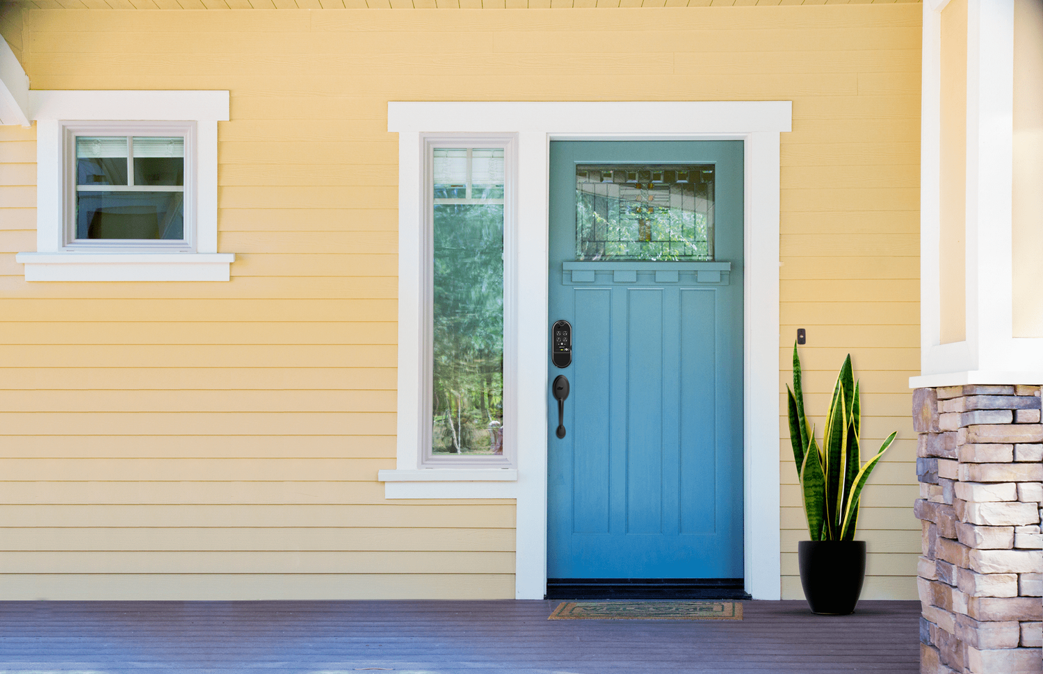 Smart Doorbell lock on a blue front door