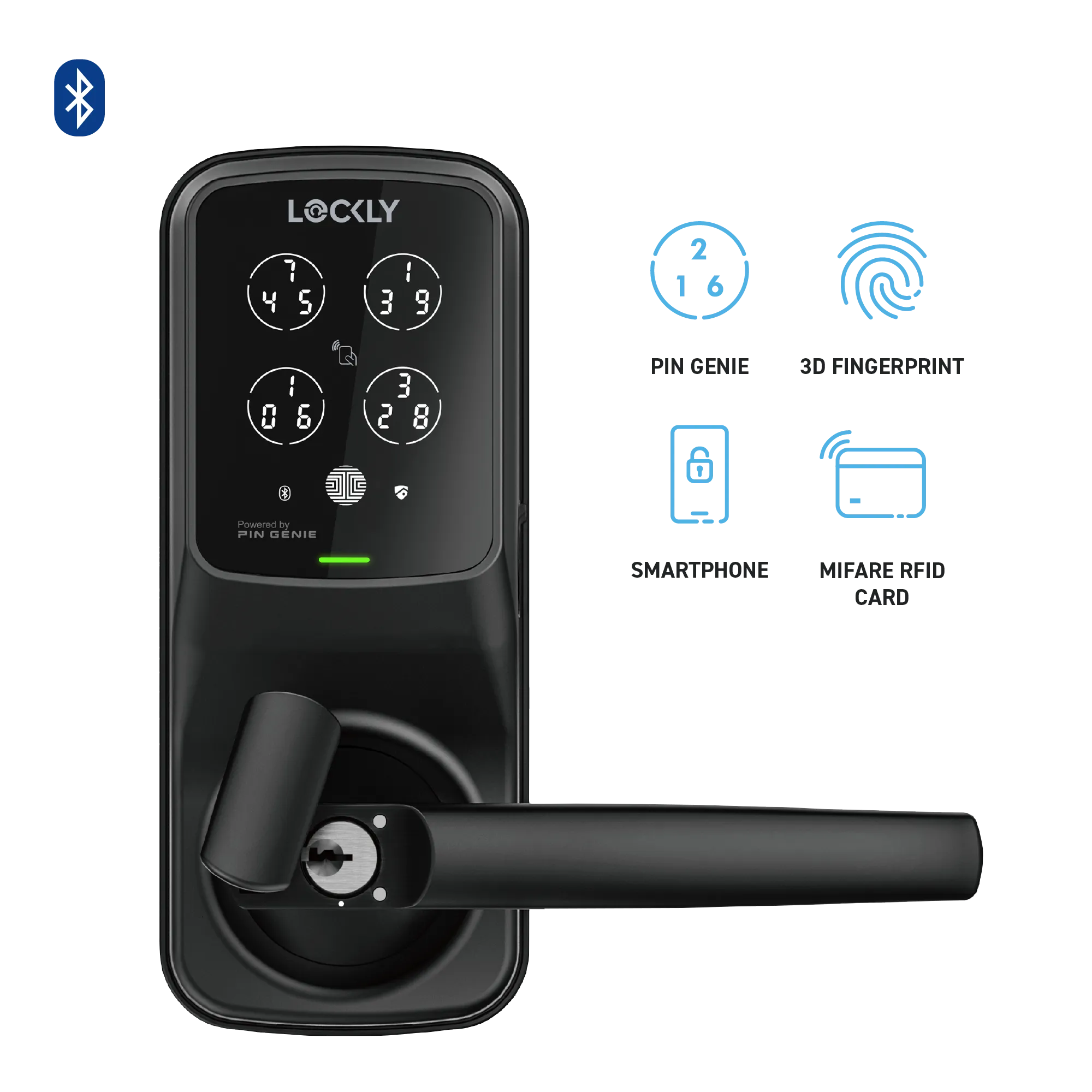 Lockly Secure Pro Special Latch Edition with RFID card access in black shwing