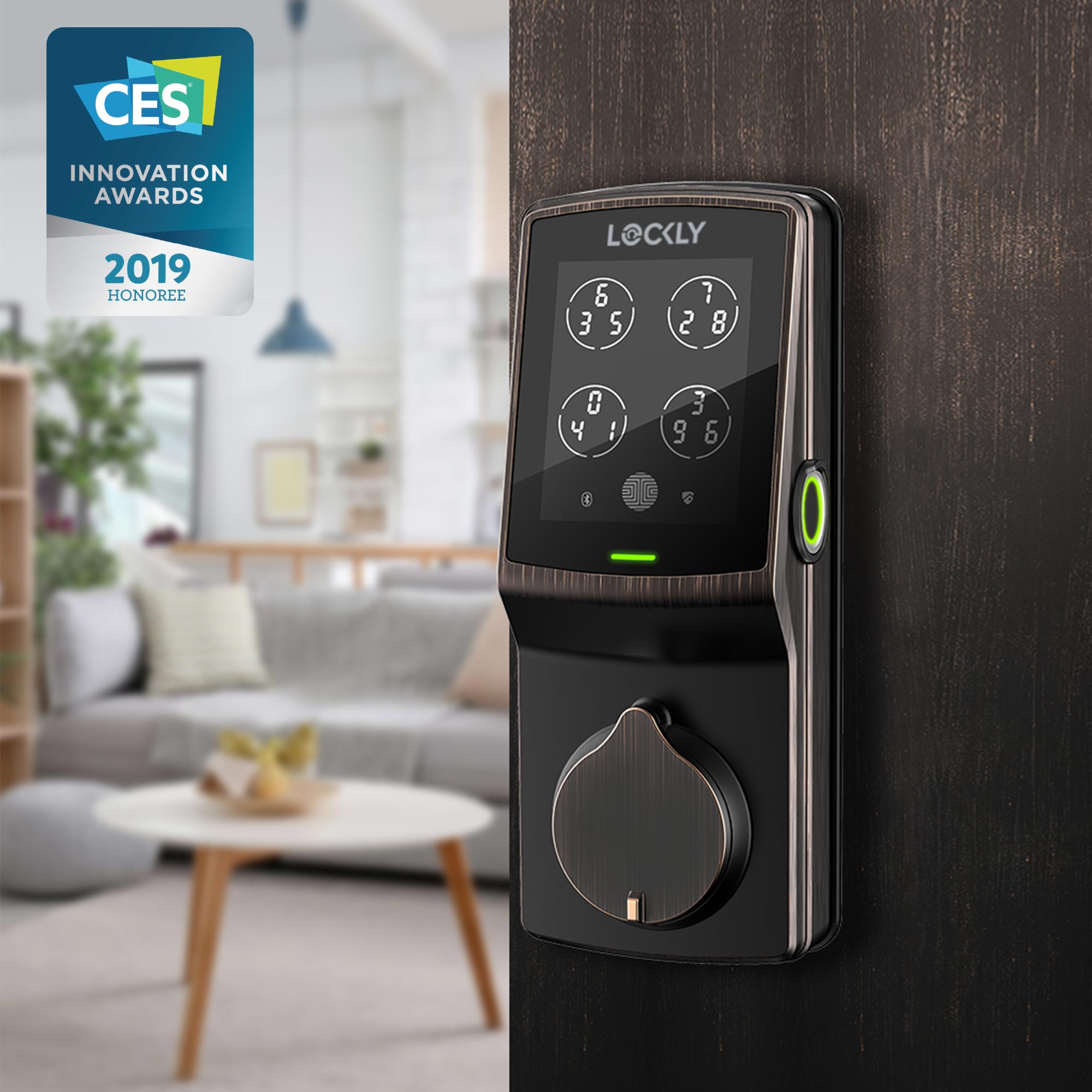 Bronze Lockly smart lock with keypad and fingerprint scanner