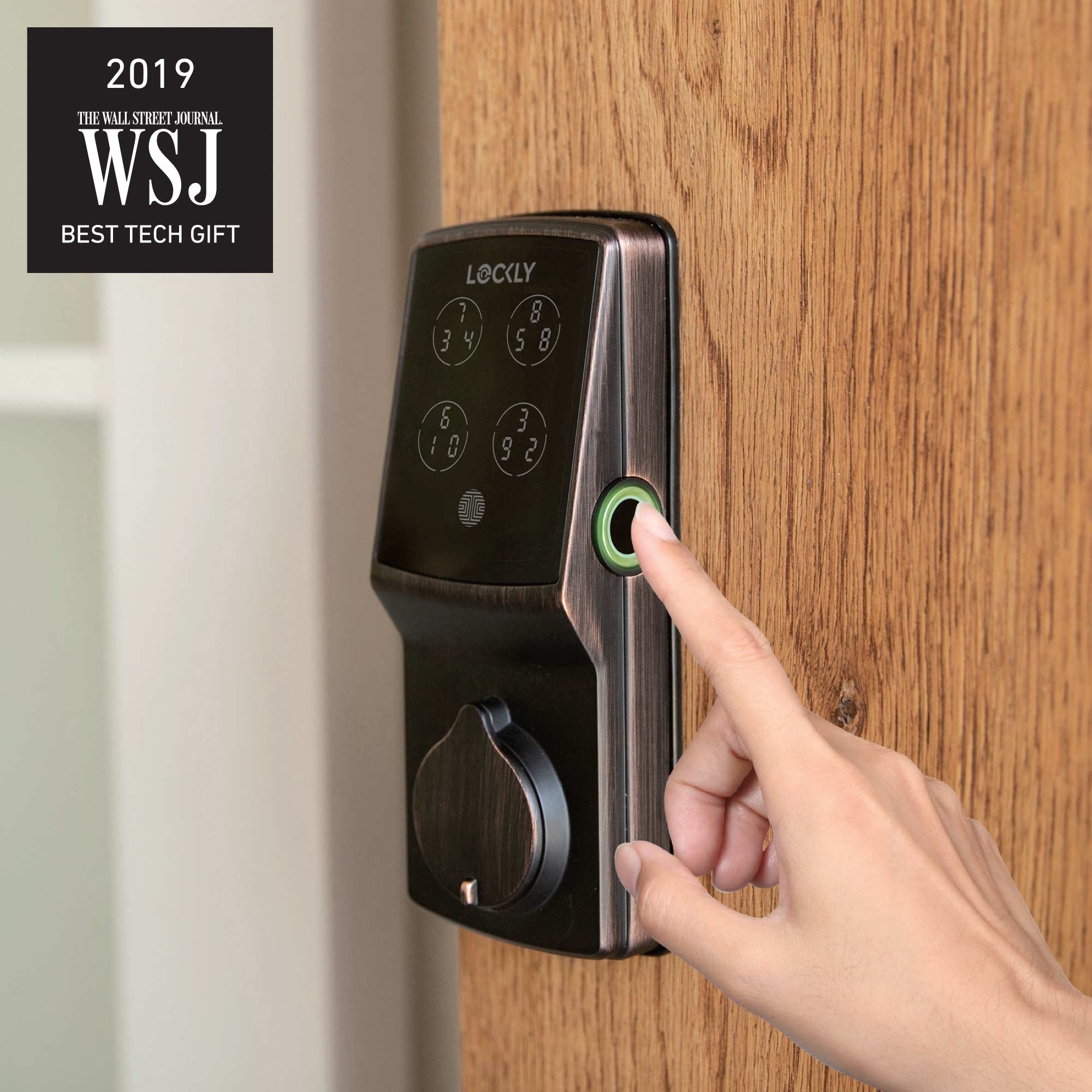 Bronze Lockly smart lock with keypad and fingerprint scanner