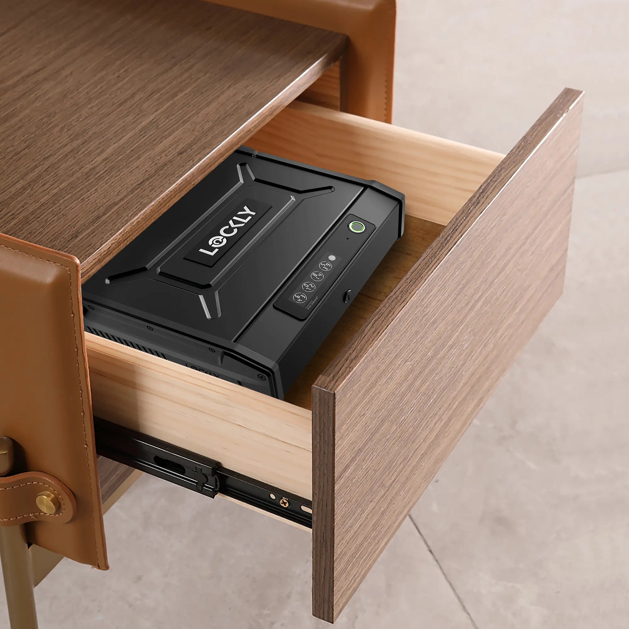 Lockly smart lock safe with fingerprint and keypad in a drawer