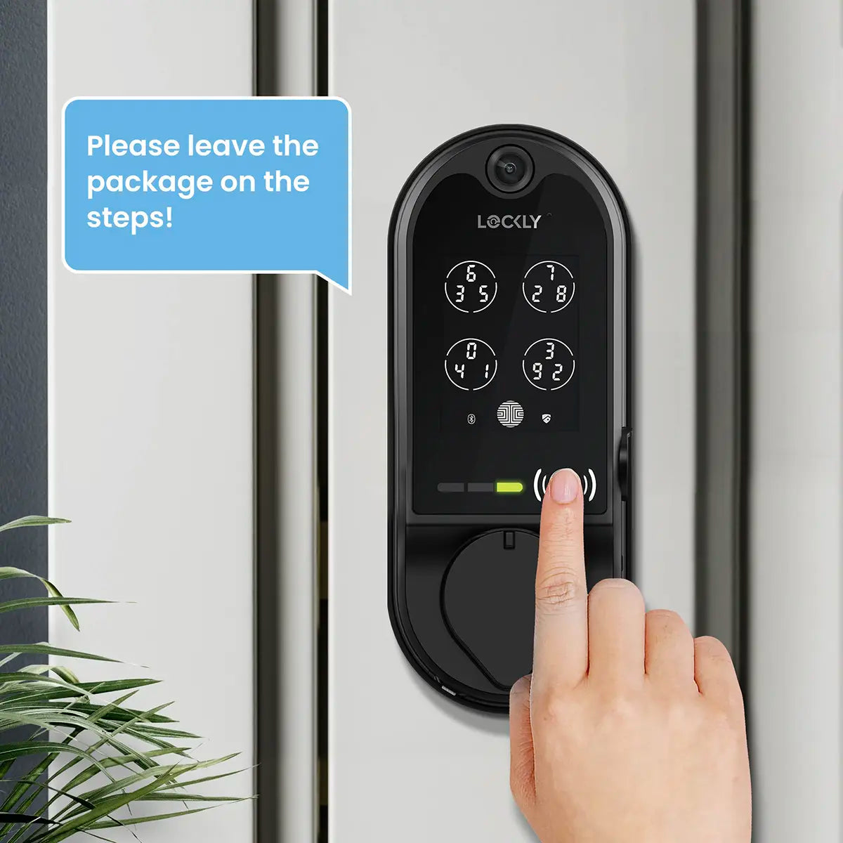 Lockly Smart Lock in black showing the features