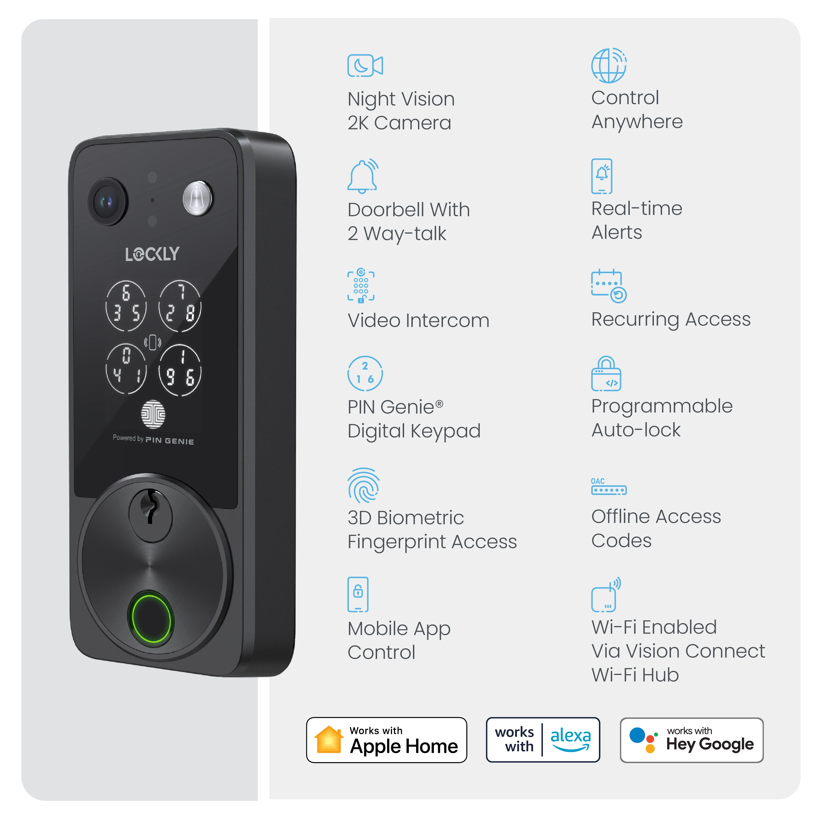 Lockly Vision Zeno Series Video Smart Lock with Intercom Deadbolt