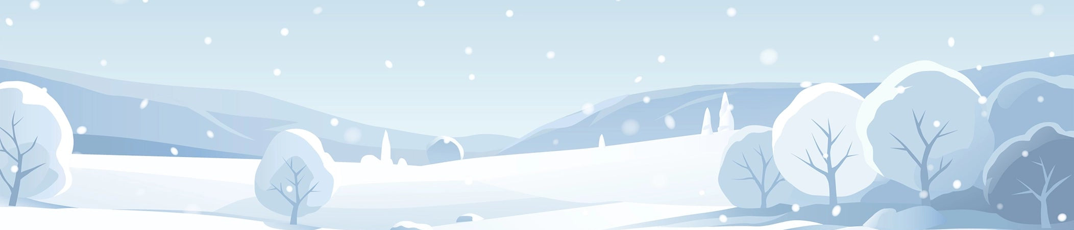 Winter landscape with snow-covered trees and a blue sky.