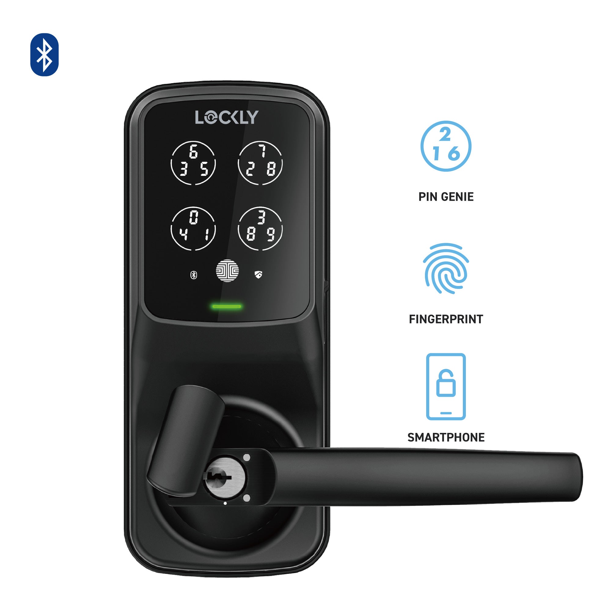 Black Lockly smart lock with keypad and fingerprint scanner