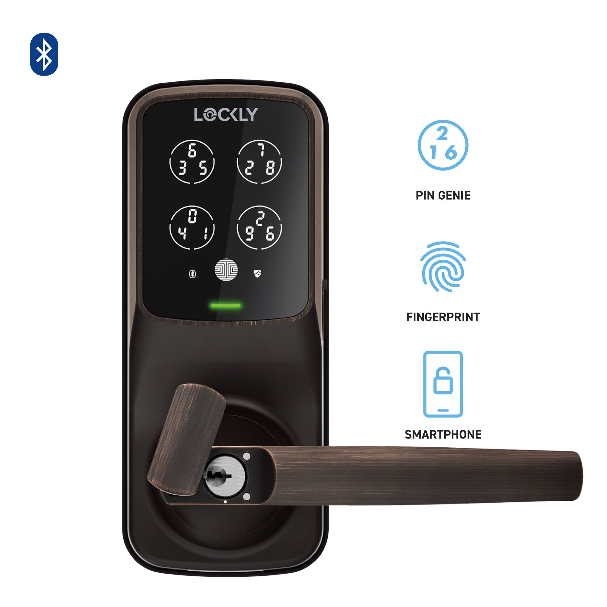 Venetian Bronze Lockly smart lock with keypad and fingerprint scanner