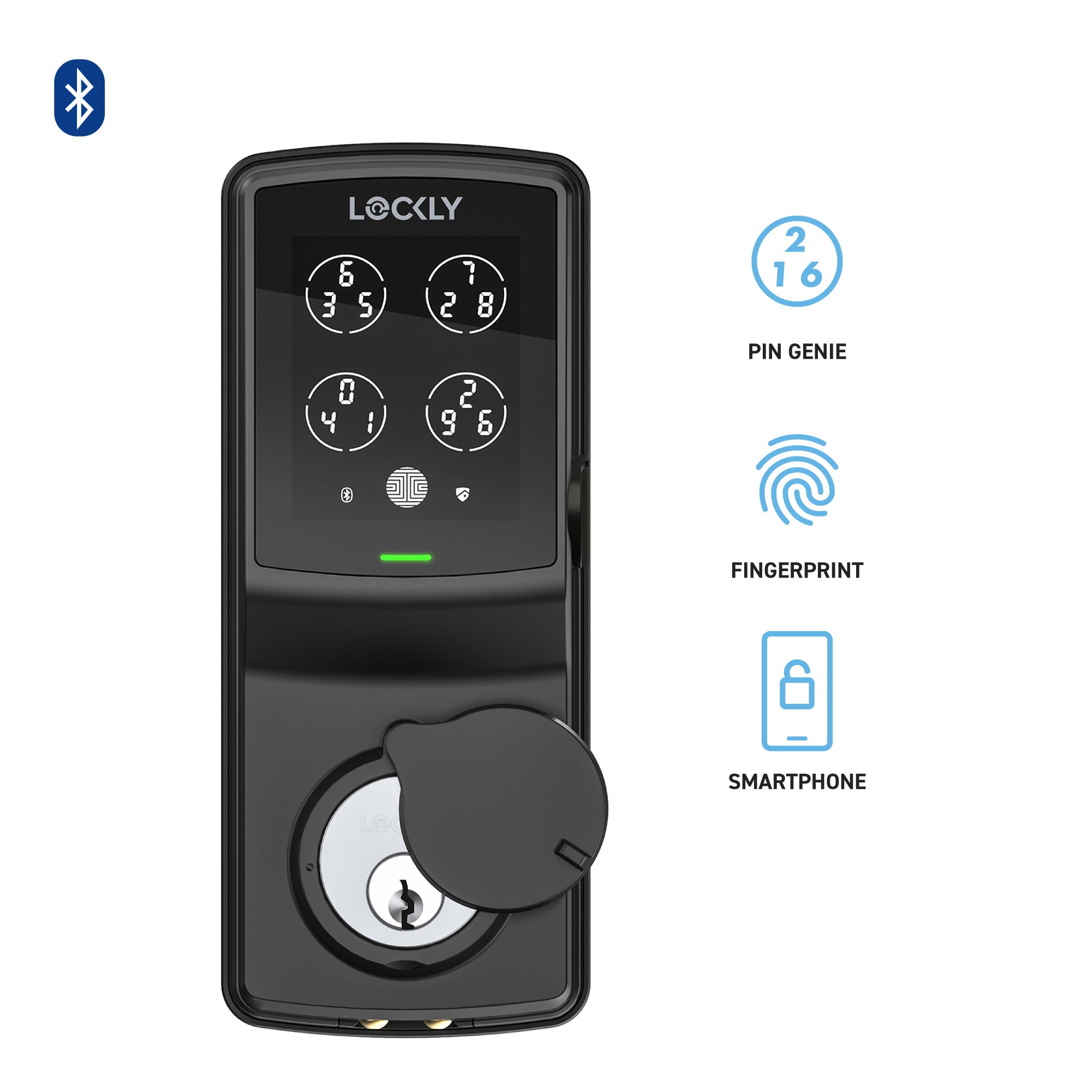 Silver Lockly smart lock with keypad and fingerprint scannerBlack Lockly smart lock with keypad and fingerprint scanner with deadbolt