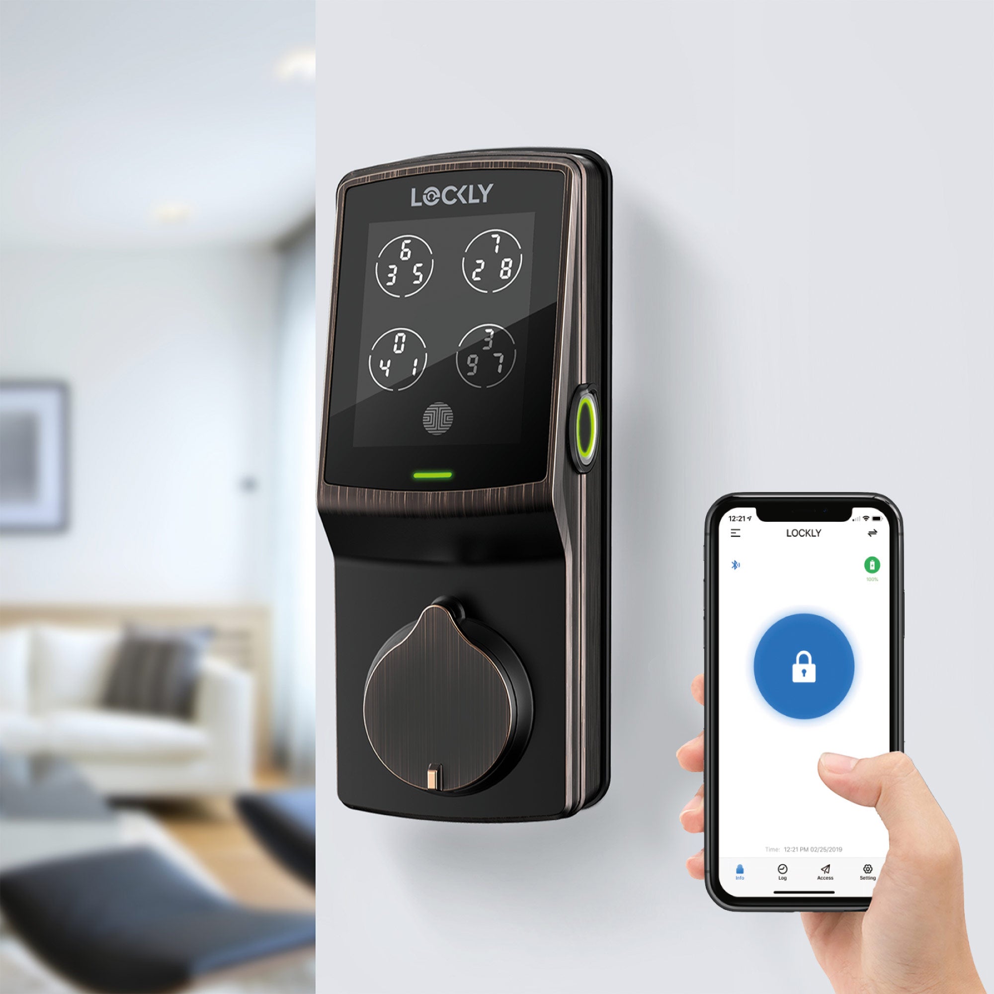 Bronze Lockly smart lock with keypad and fingerprint scanner