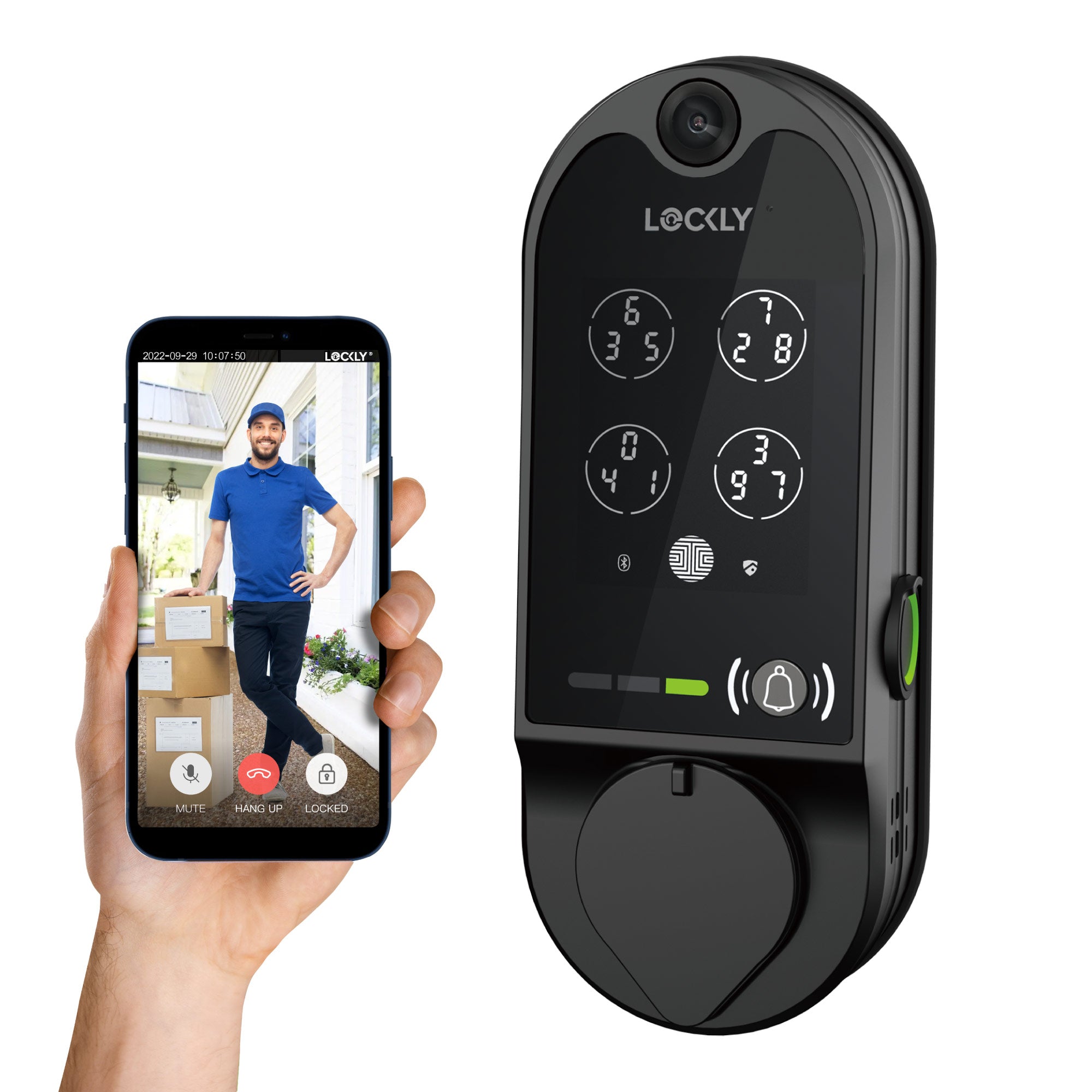 Smart phone showing a picture of what a lockly smart lock sees